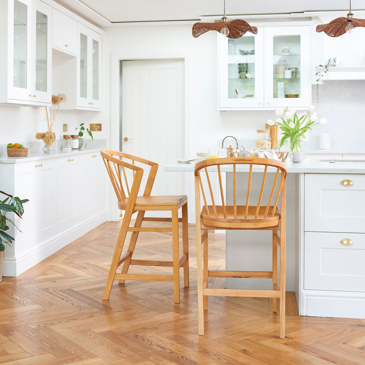 Mabel Classic Oak Bar Stools - Set of 2