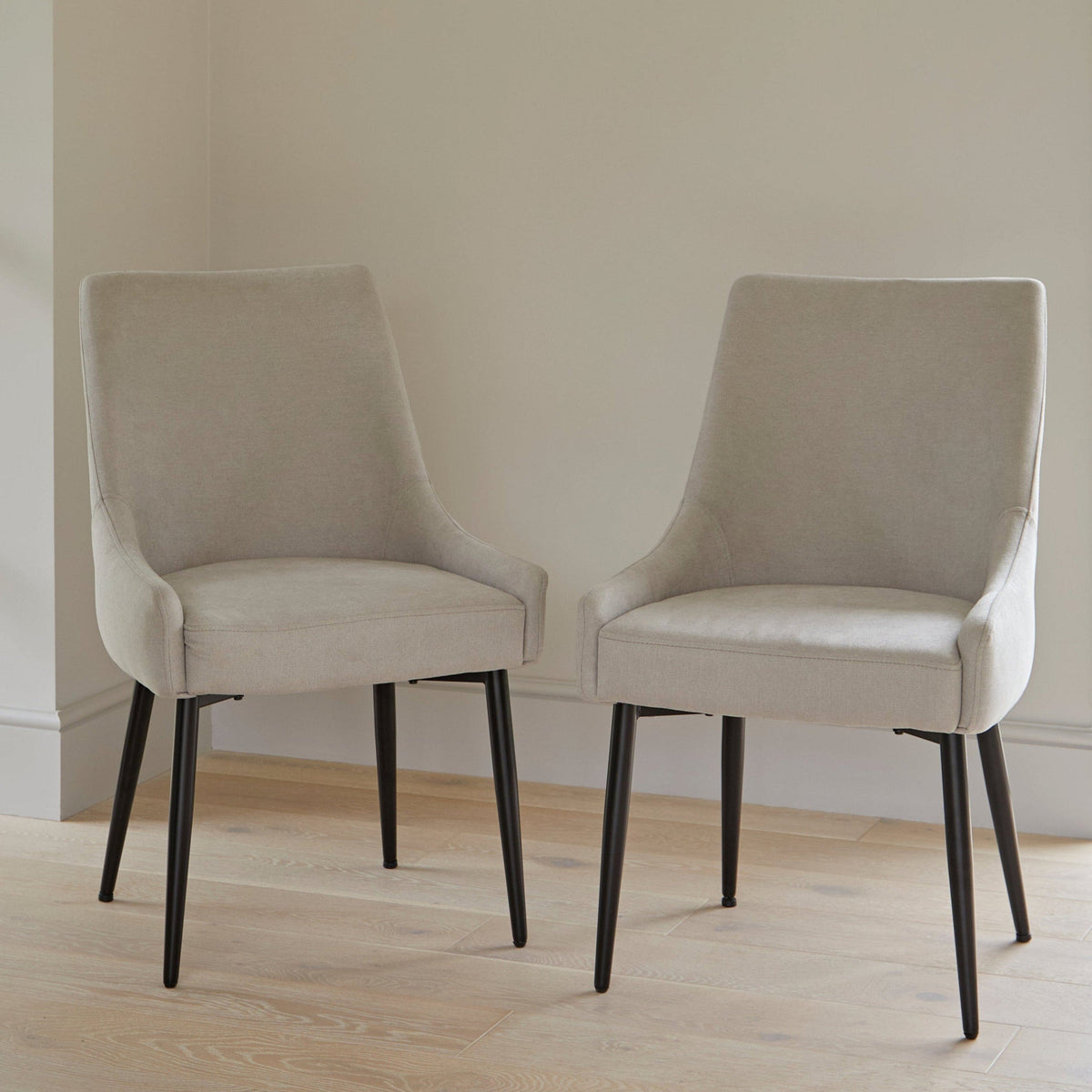 Jade Jet Black Rectangular Acacia Dining Table Set - 6 Seater - Maeve Soft Beige Dining Chairs with Black Legs