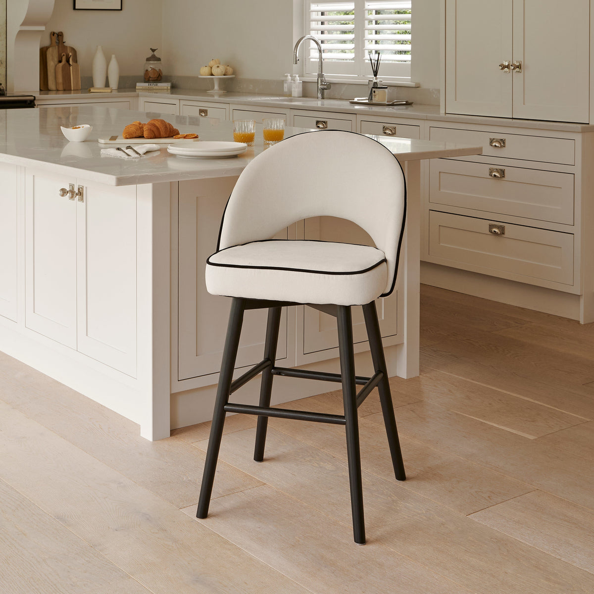 Marilyn Ivory Bar Stool - Black Oak Legs