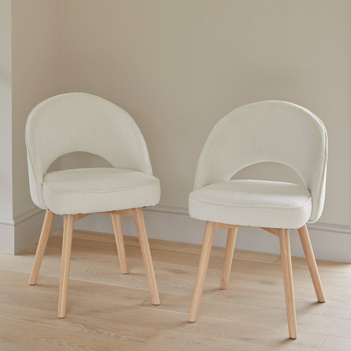 Marilyn Boucle Dining Chairs - Set of 2 - Whitewash Oak Legs
