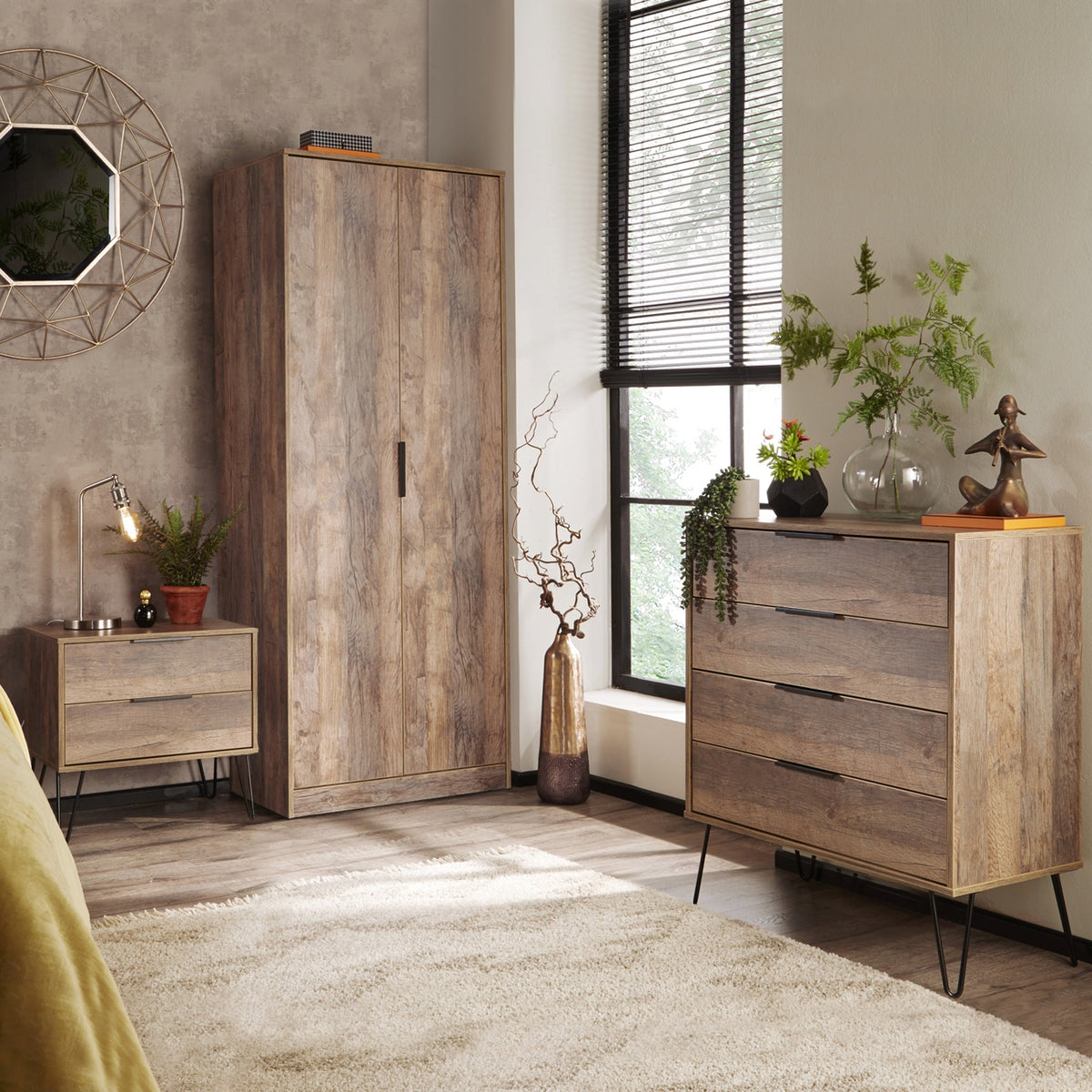 Moreno Rustic Oak 2 Drawer Side Table