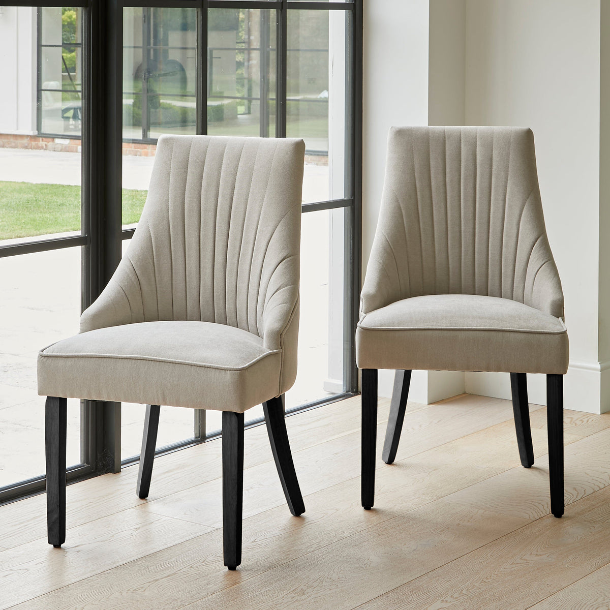 OUTLET - Nadine Soft Beige Dining Chairs - Set of 2 - Black Legs