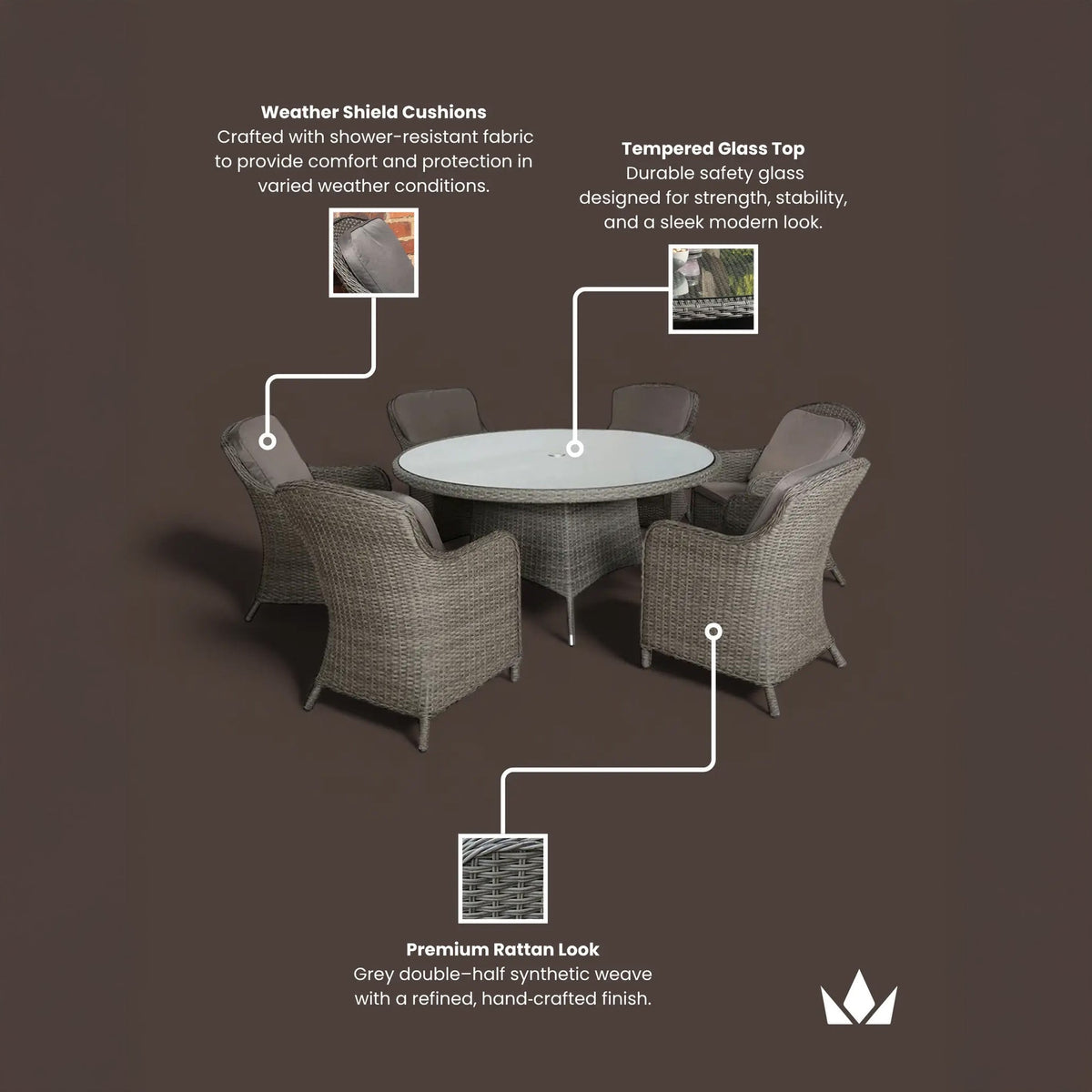 Paris 6 Seat 140cm Lux Rattan Dining Set
