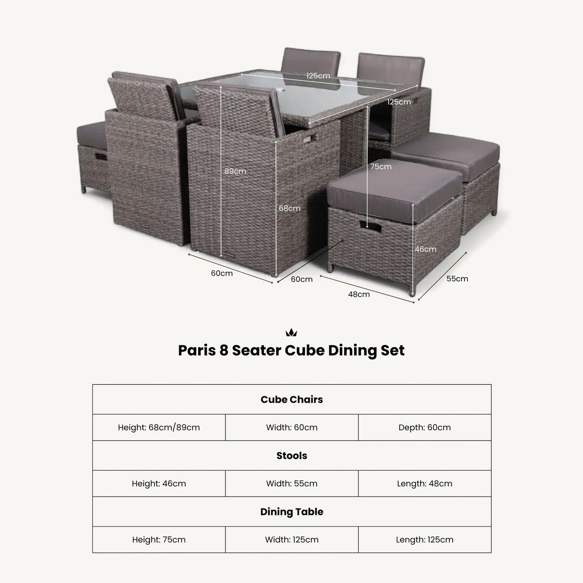 Paris 8 Seat Lux Rattan Cube Set