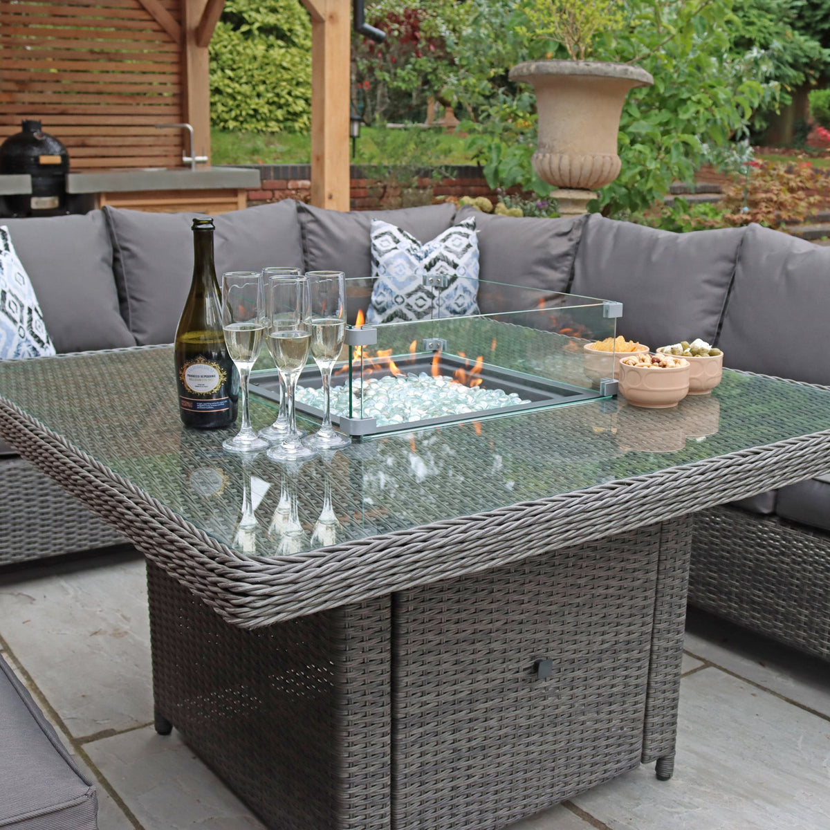 Paris 120cm Fire Pit Dine or Lounge Rattan Set with Bench