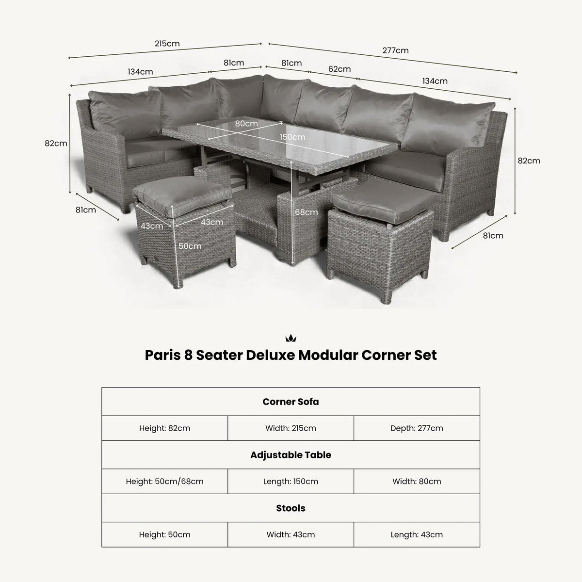 Paris Rattan Lounge Dining Set with Rise and Fall Table