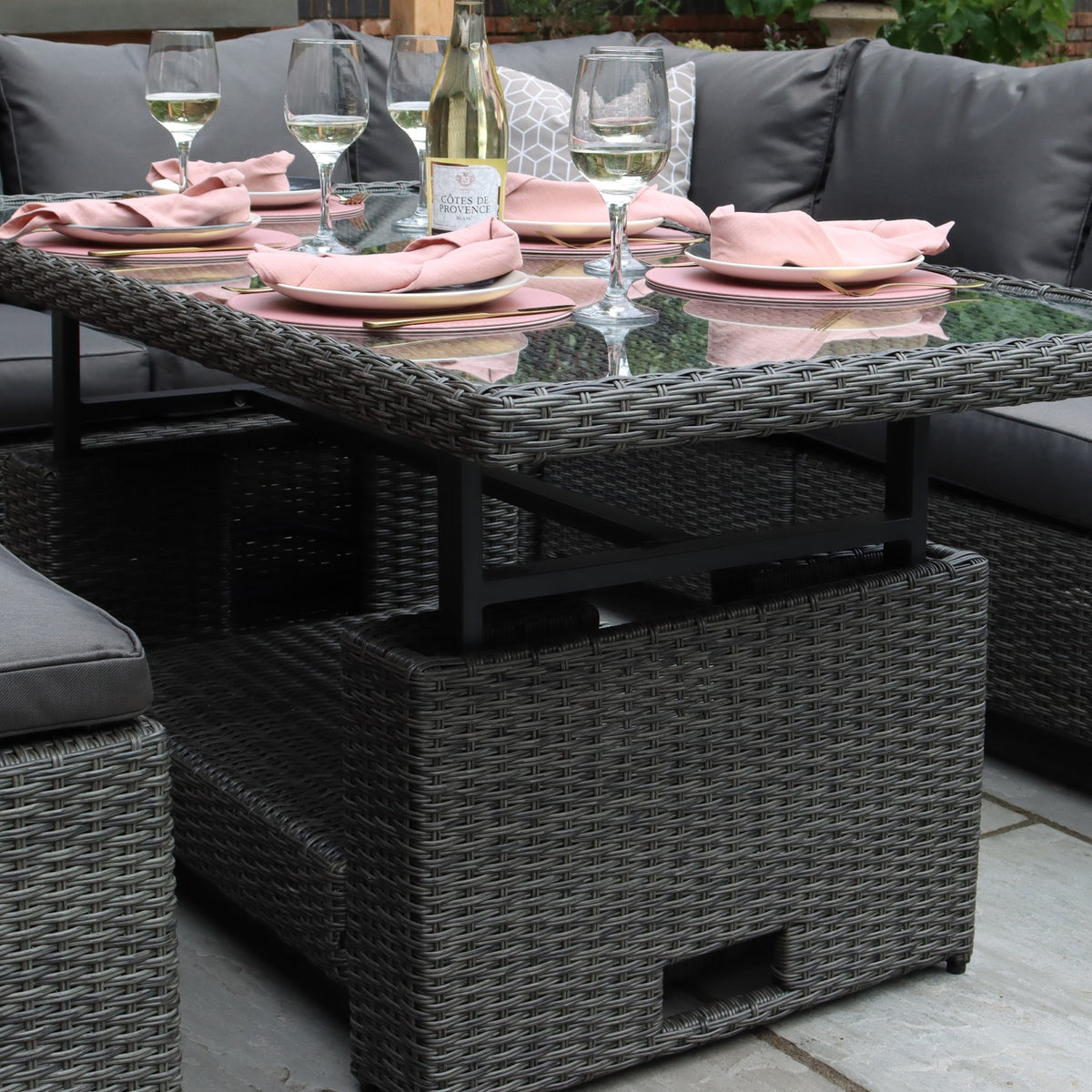 Paris Rattan Lounge Dining Set with Rise and Fall Table