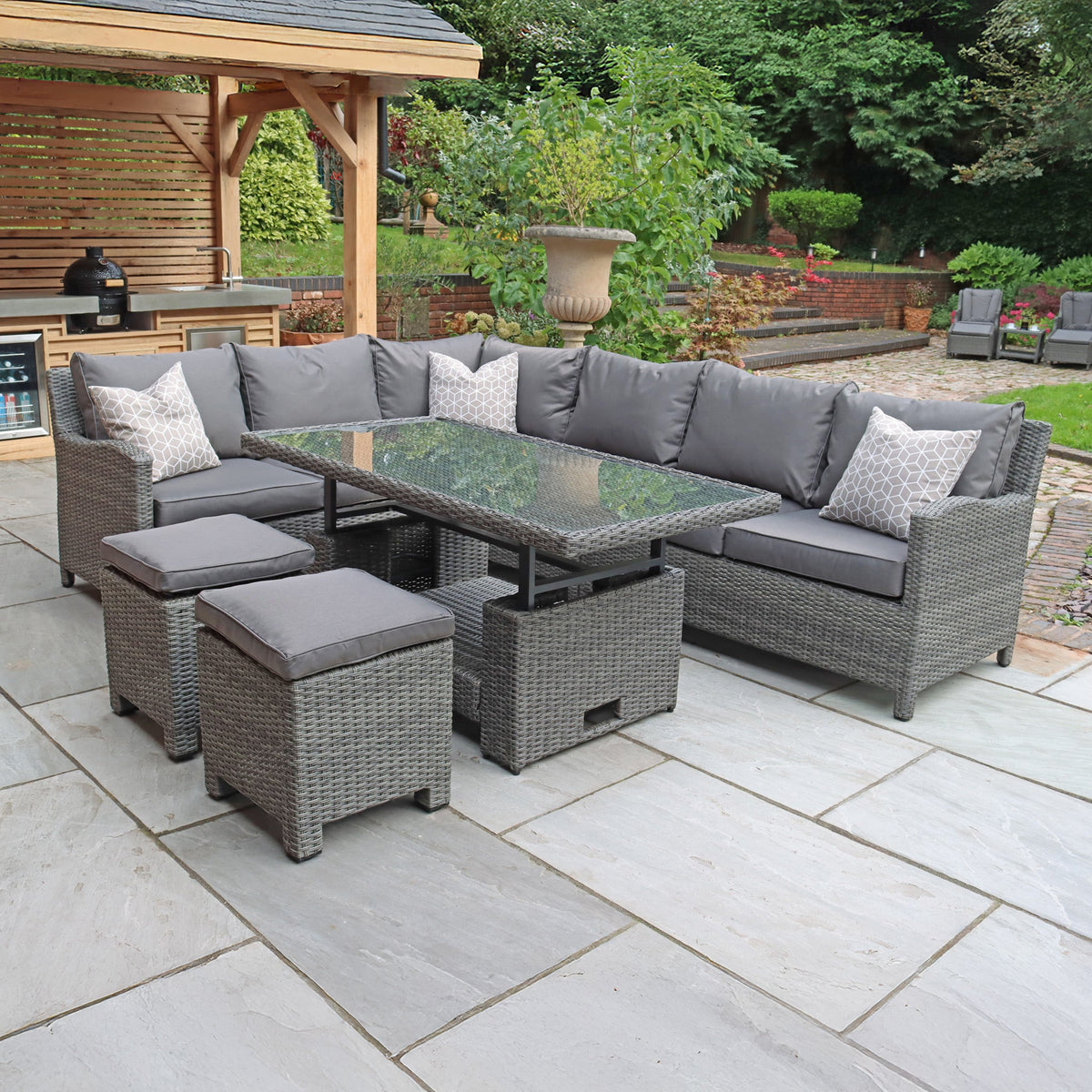 Paris Rattan Lounge Dining Set with Rise and Fall Table