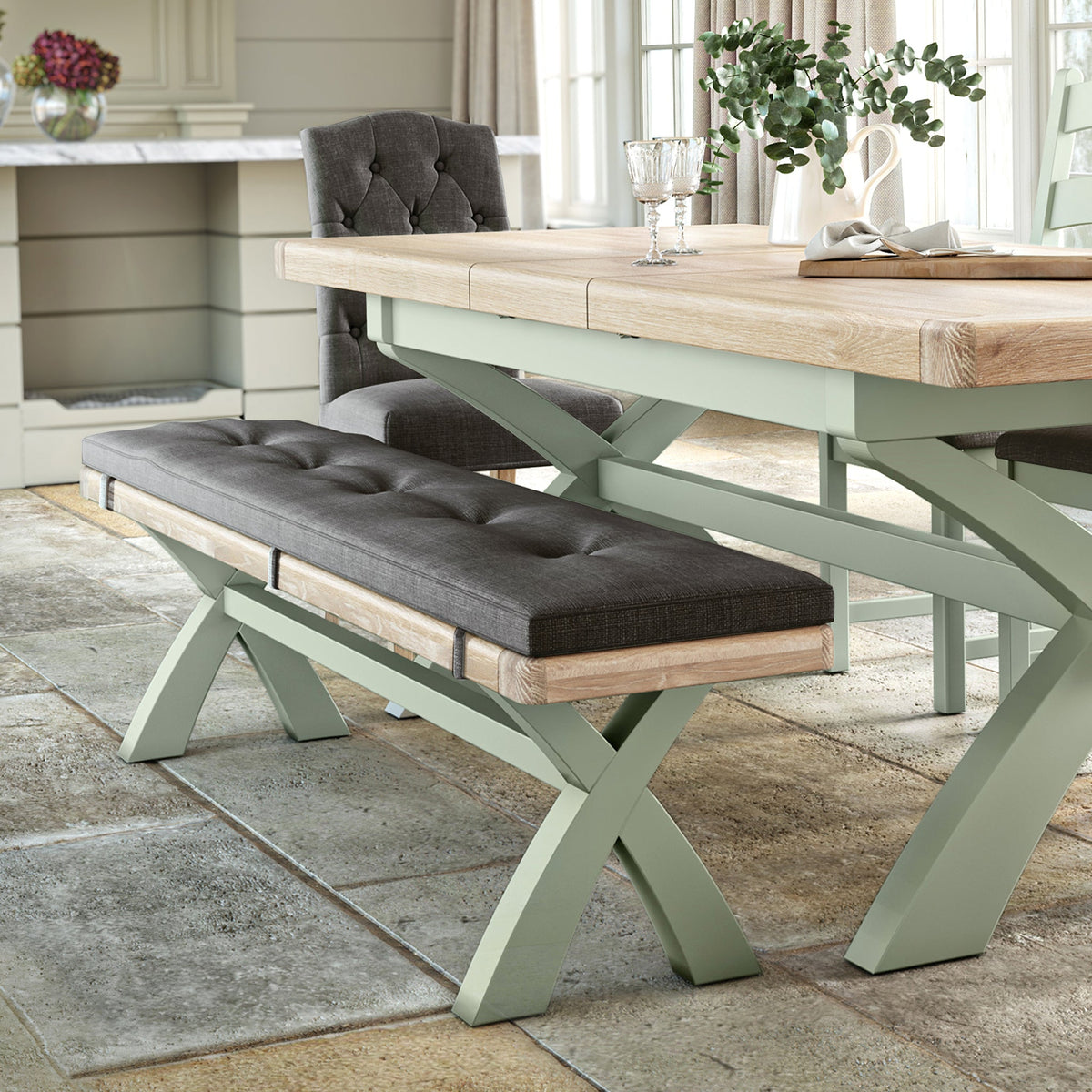 Penzance Sage Cross Leg Bench