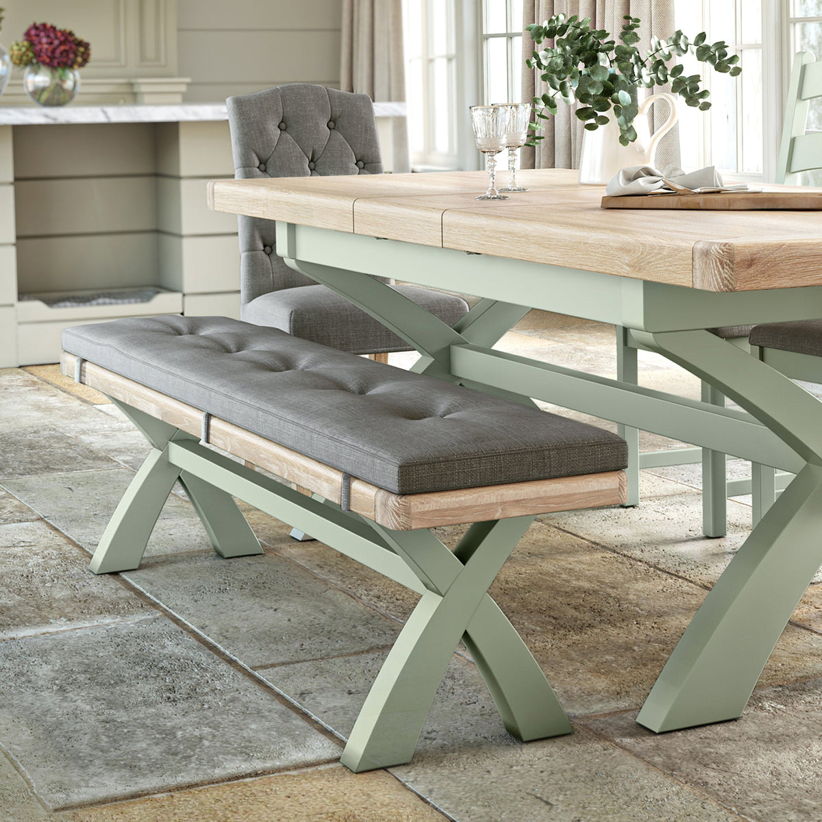 Penzance Sage Cross Leg Bench