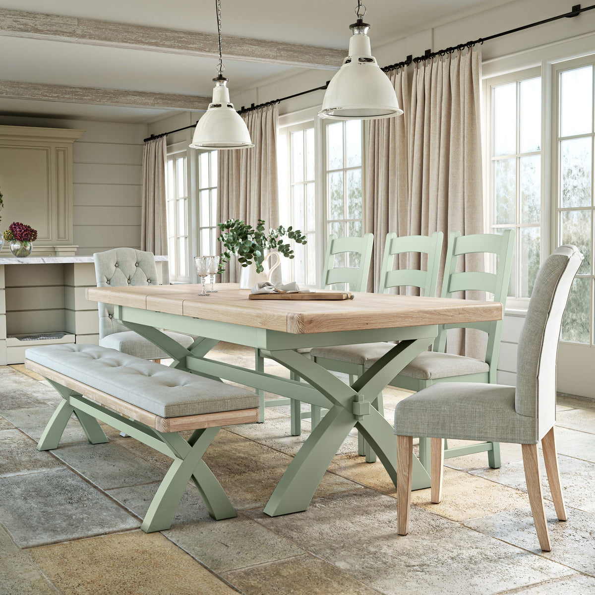 Penzance Sage Cross Leg Bench