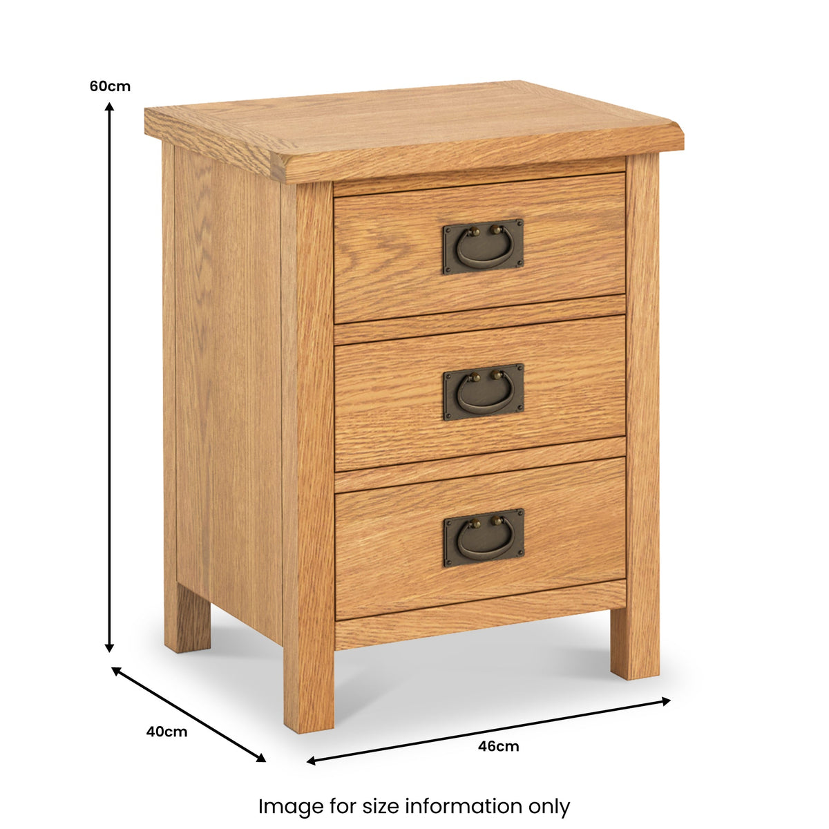 Surrey Oak XL 3 Drawer Bedside Table