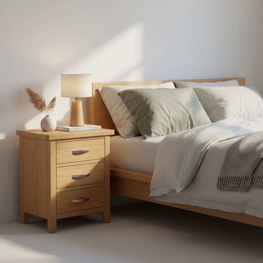 London Oak XL 3 Drawer Bedside Table