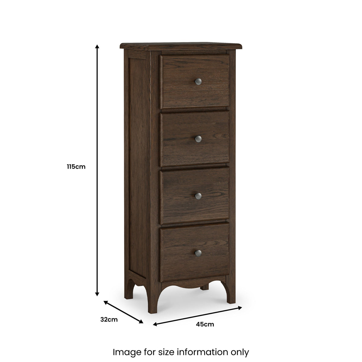Celine Dark Oak 4 Drawer Tallboy Chest