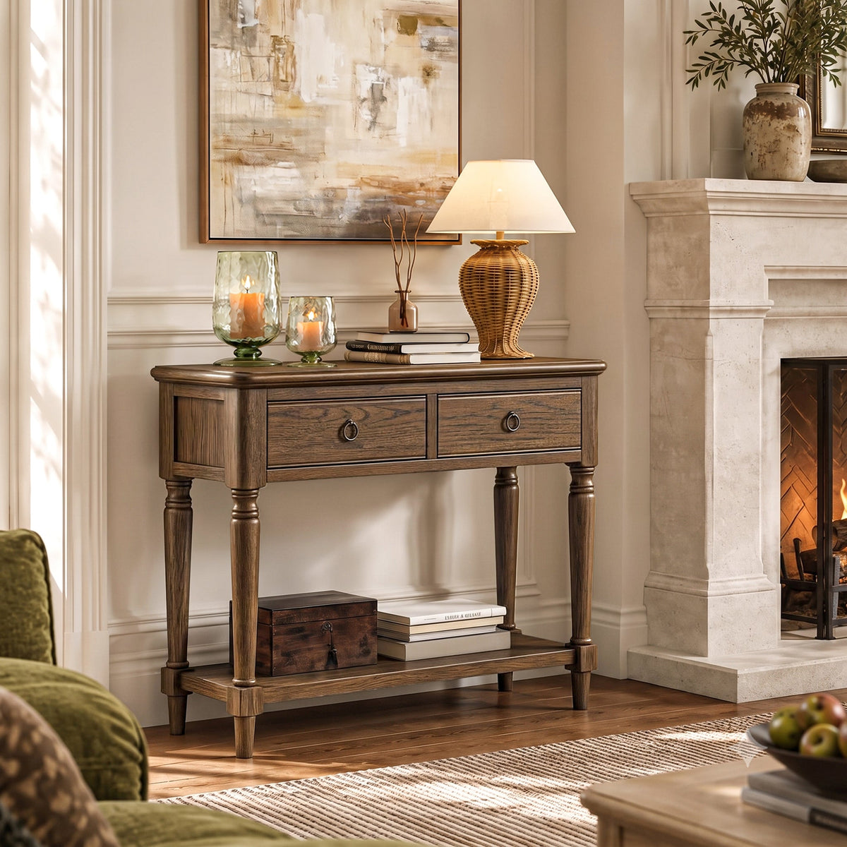 Rutland Dark Oak Console Table With Shelf