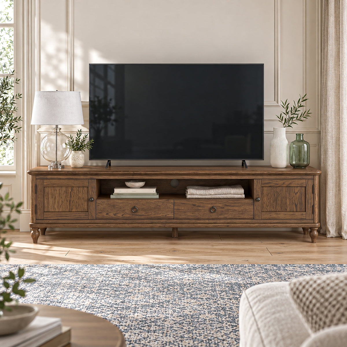 Rutland Dark Oak 200cm Extra Wide TV Unit