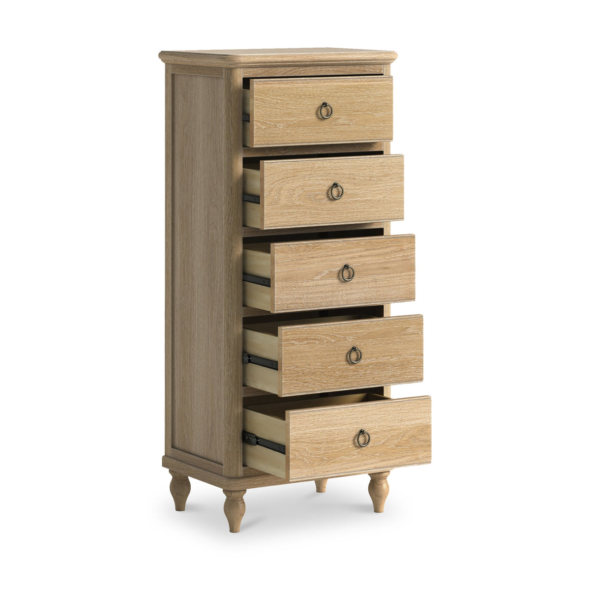Rutland Oak 5 Drawer Tallboy Chest