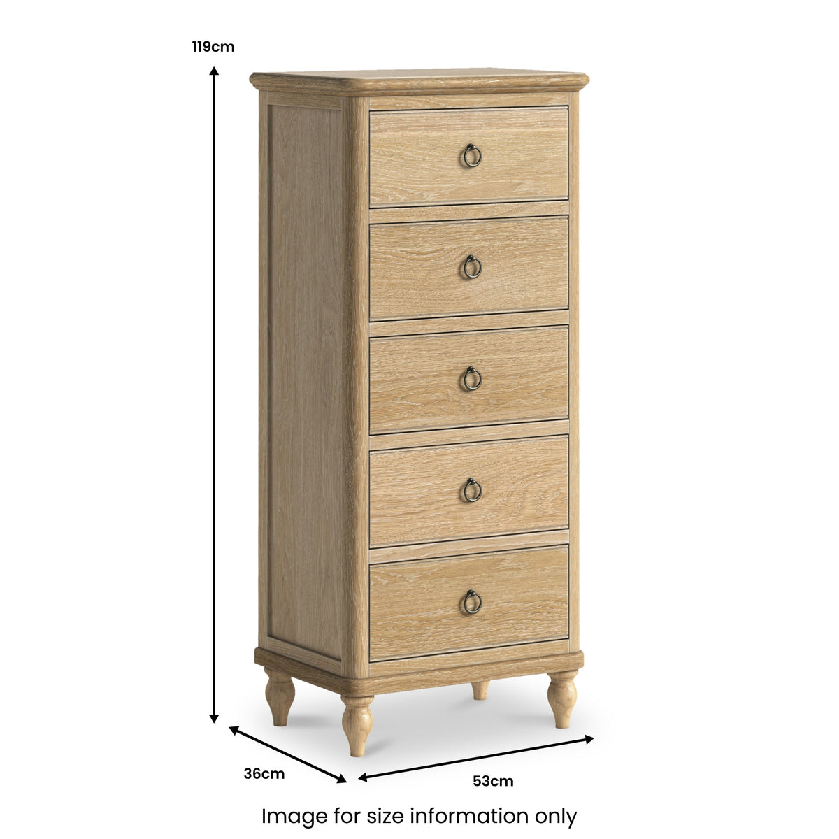 Rutland Oak 5 Drawer Tallboy Chest