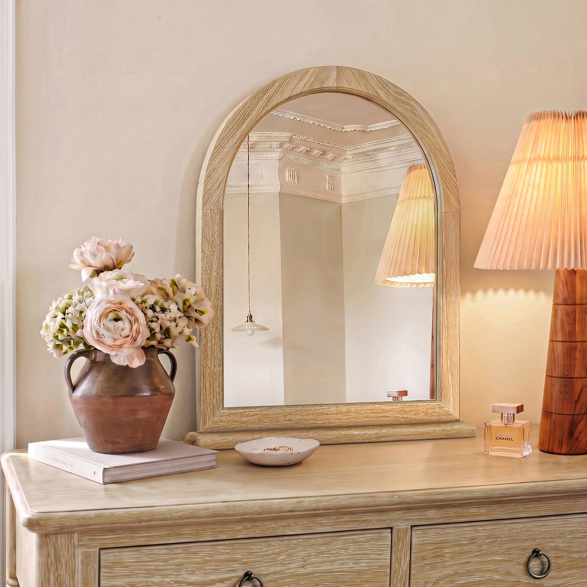Rutland Oak Framed Arch Dressing Table Mirror