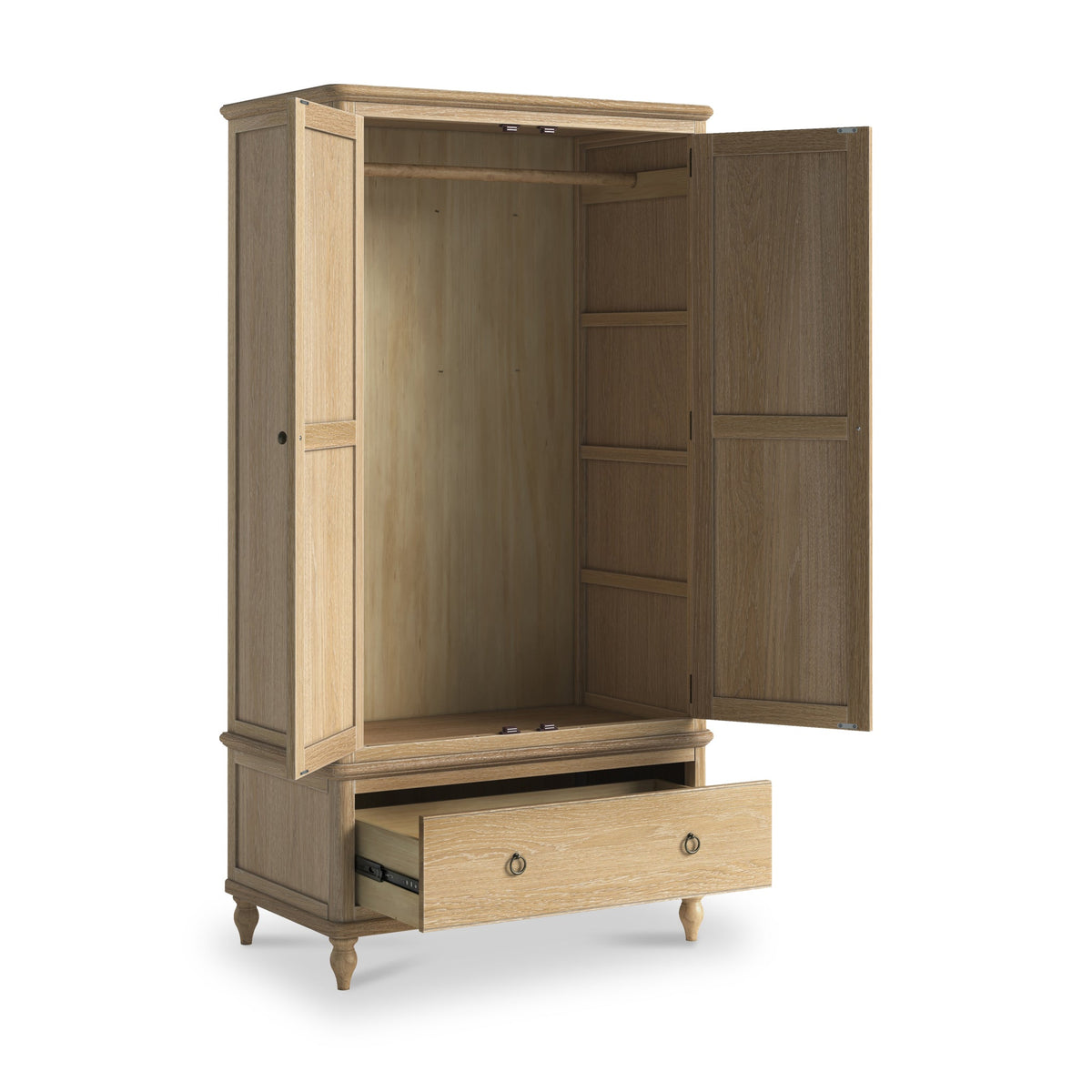Rutland Oak Double Wardrobe With Drawer