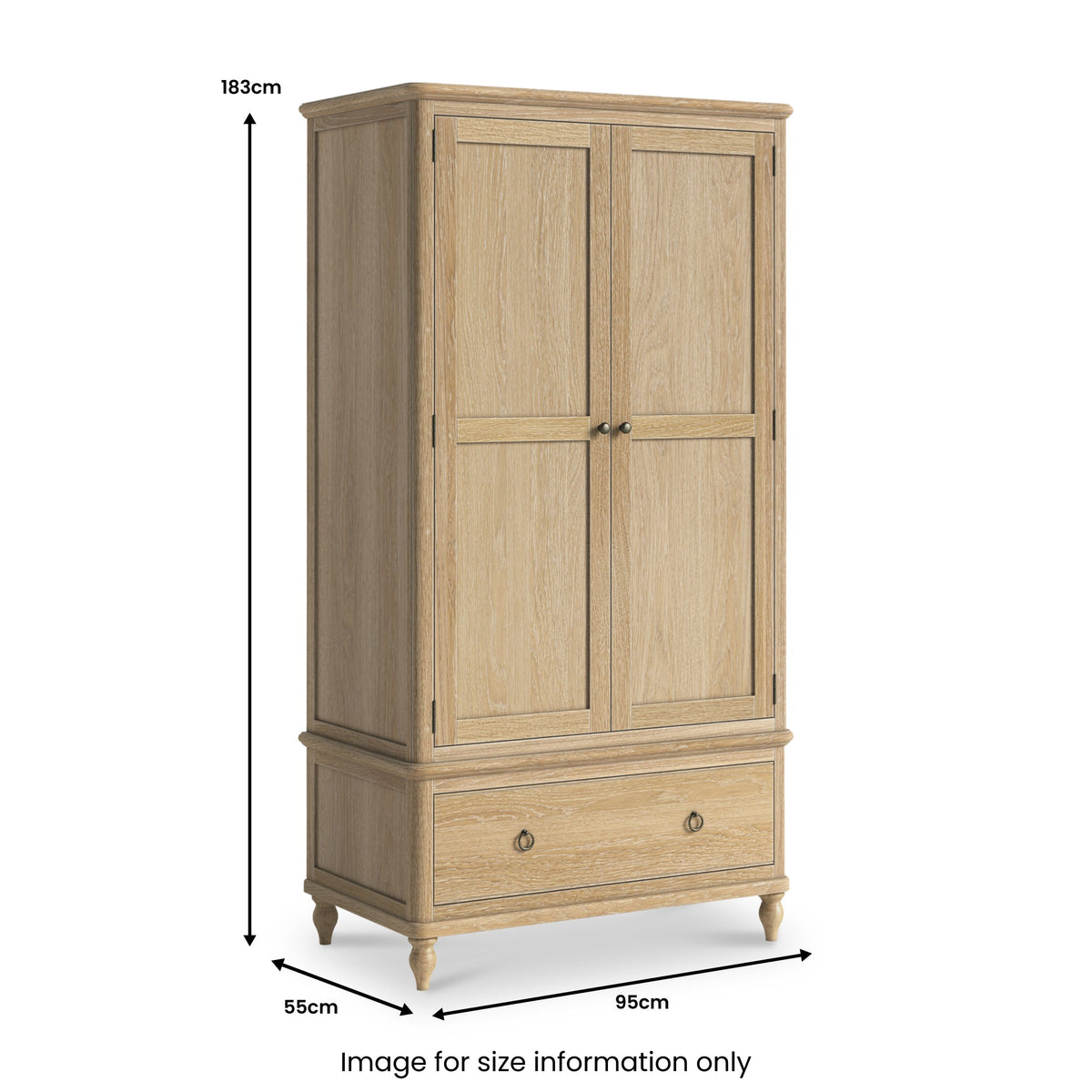 Rutland Oak Double Wardrobe With Drawer
