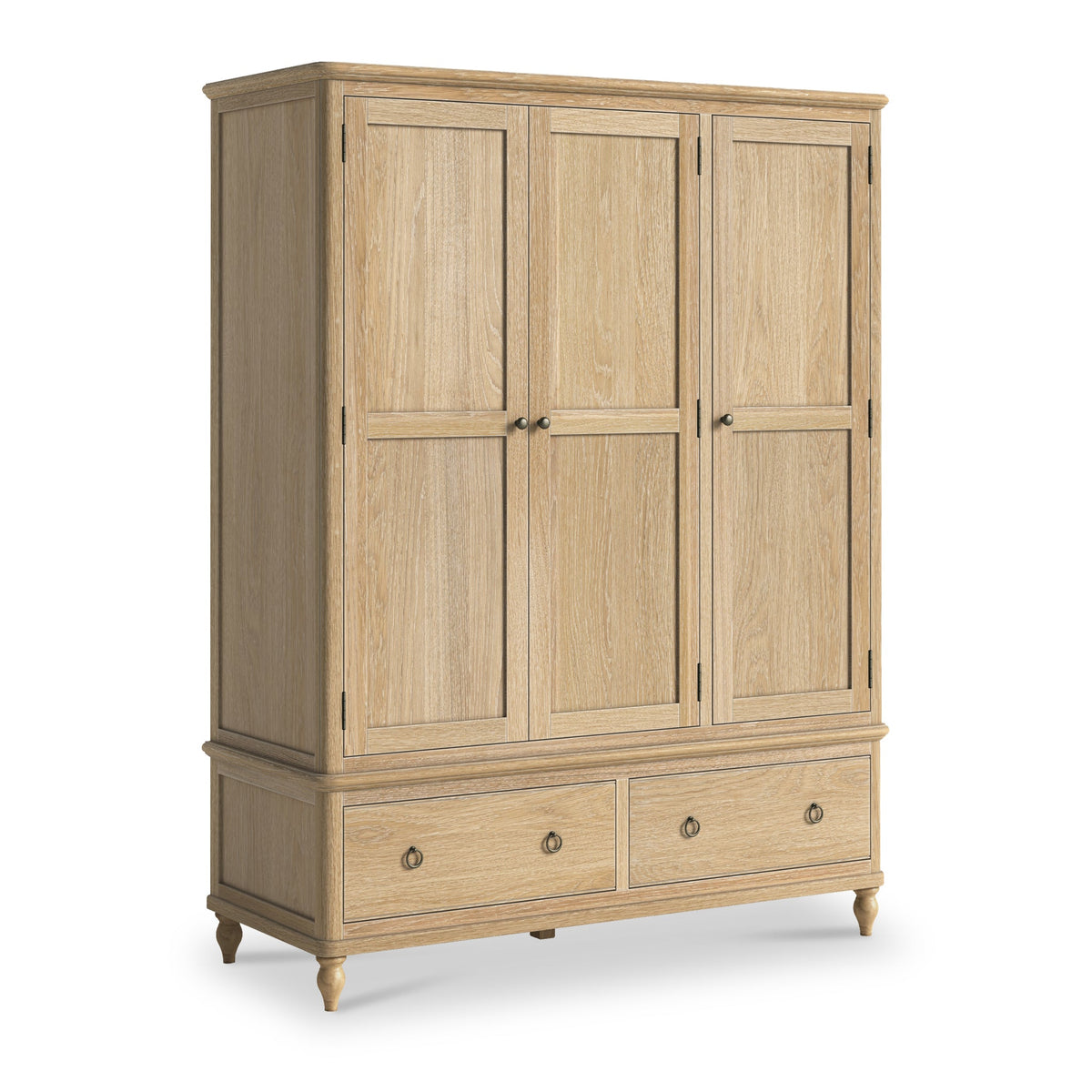 Rutland Oak Triple Wardrobe With 2 Drawers
