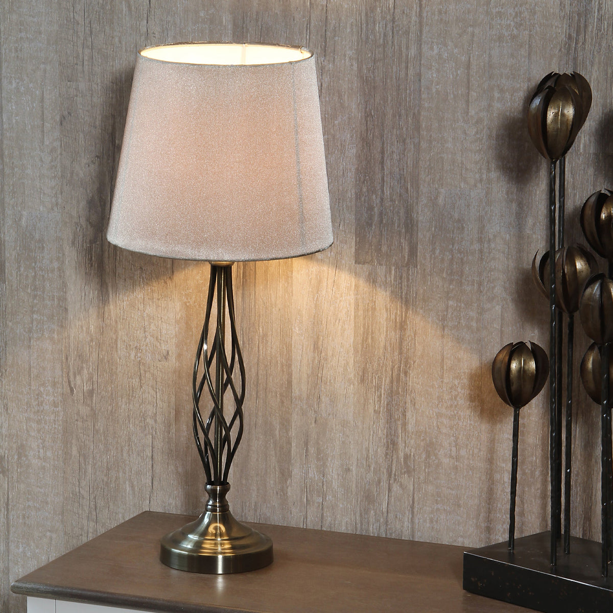Jenna Antique Brass Metal Twist Detail Table Lamp