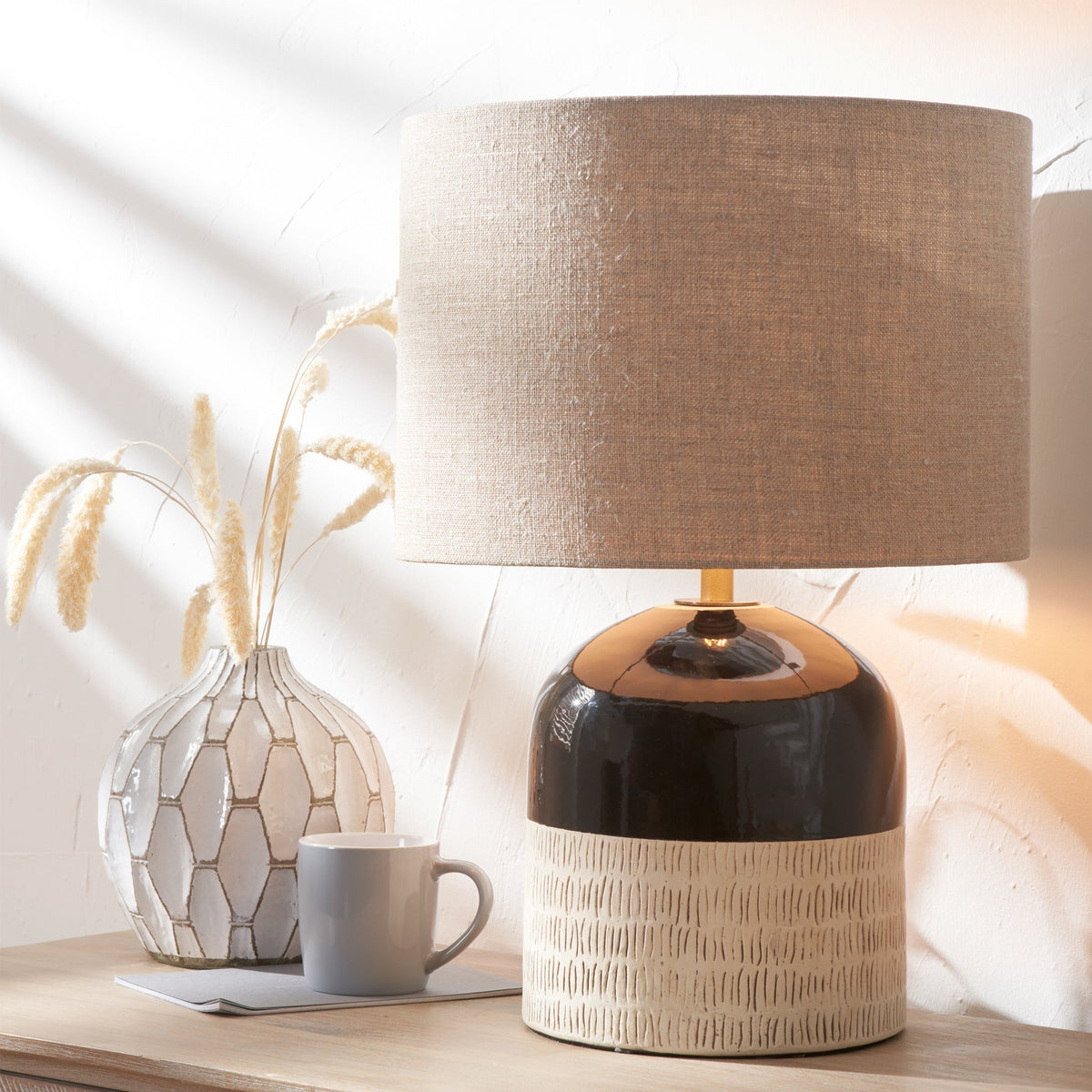 Lotta Black and Natural Stoneware Table Lamp