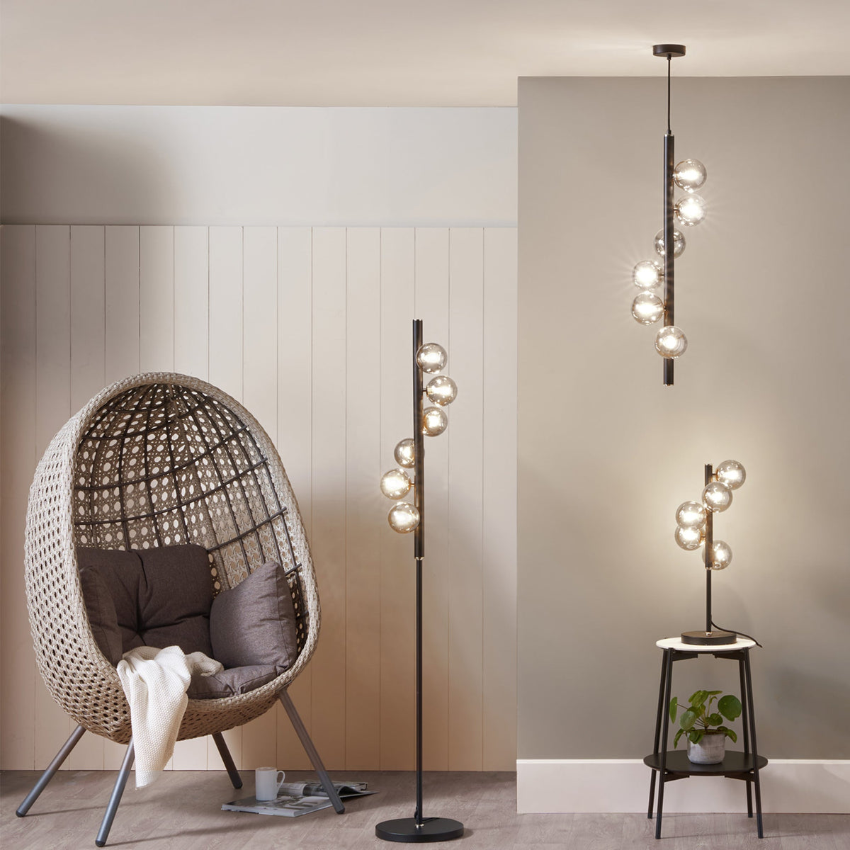 Blair Smoked Glass Ball and Black Metal Table Lamp
