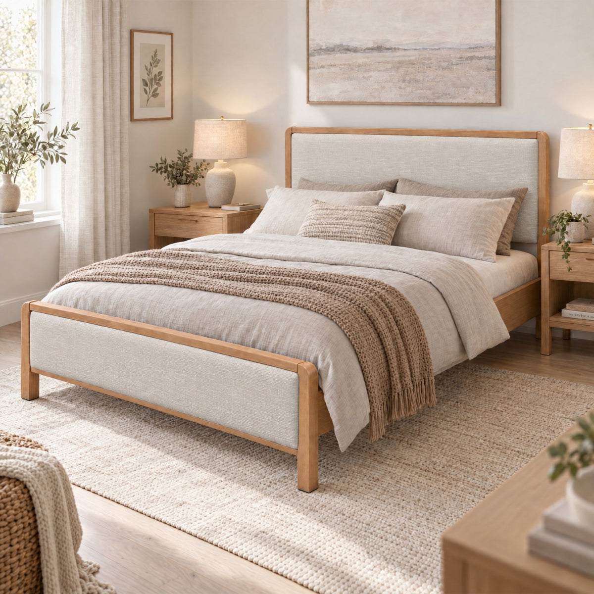 Rushton Cream Upholstered Wooden Bed Frame