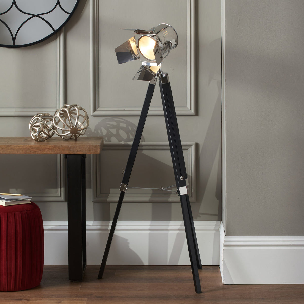 Hereford Silver and Black Tripod Floor Lamp