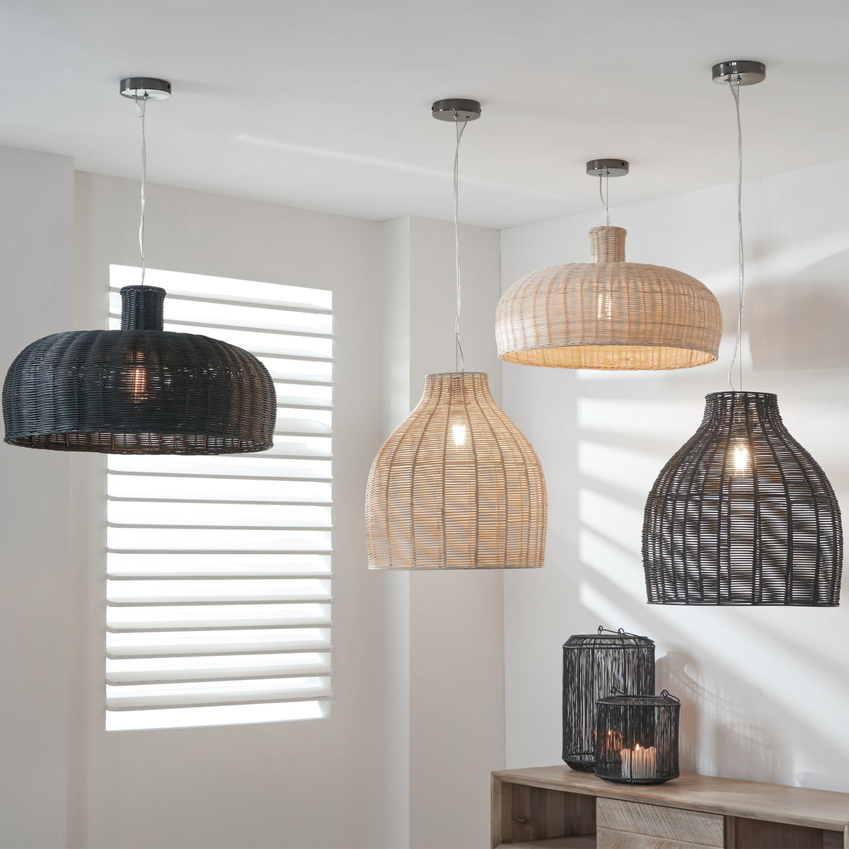 Caswell Black Rattan Coche Pendant