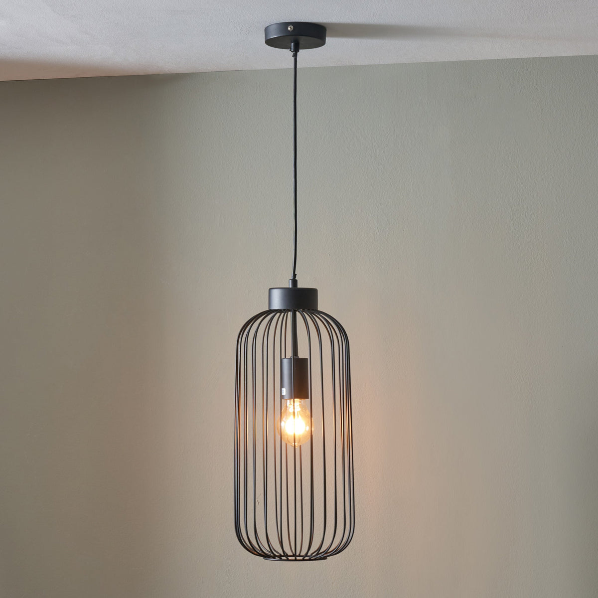 Dania Matt Black Metal Wire Tall Pendant