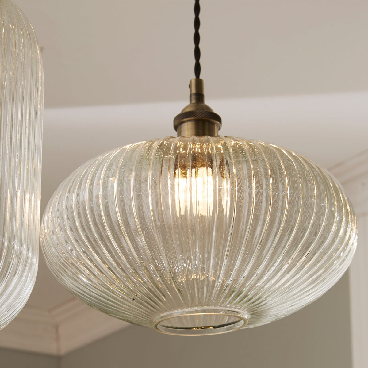 Abigail Clear Ribbed Glass Oval Pendant