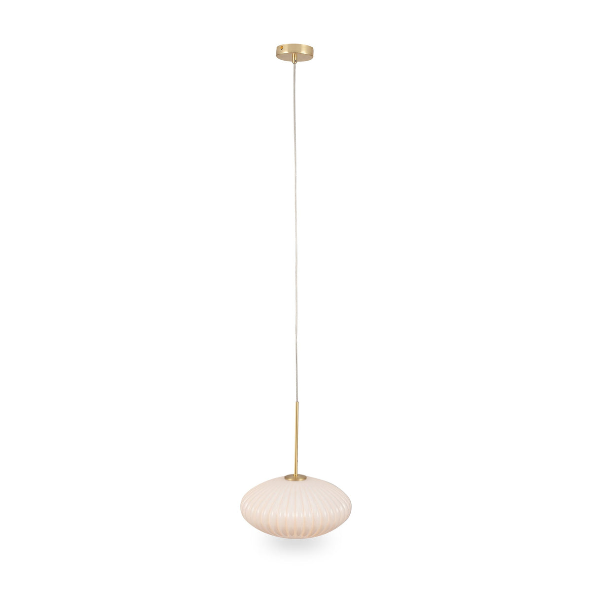 Emilia White Glass and Gold Metal Ribbed Oval Pendant