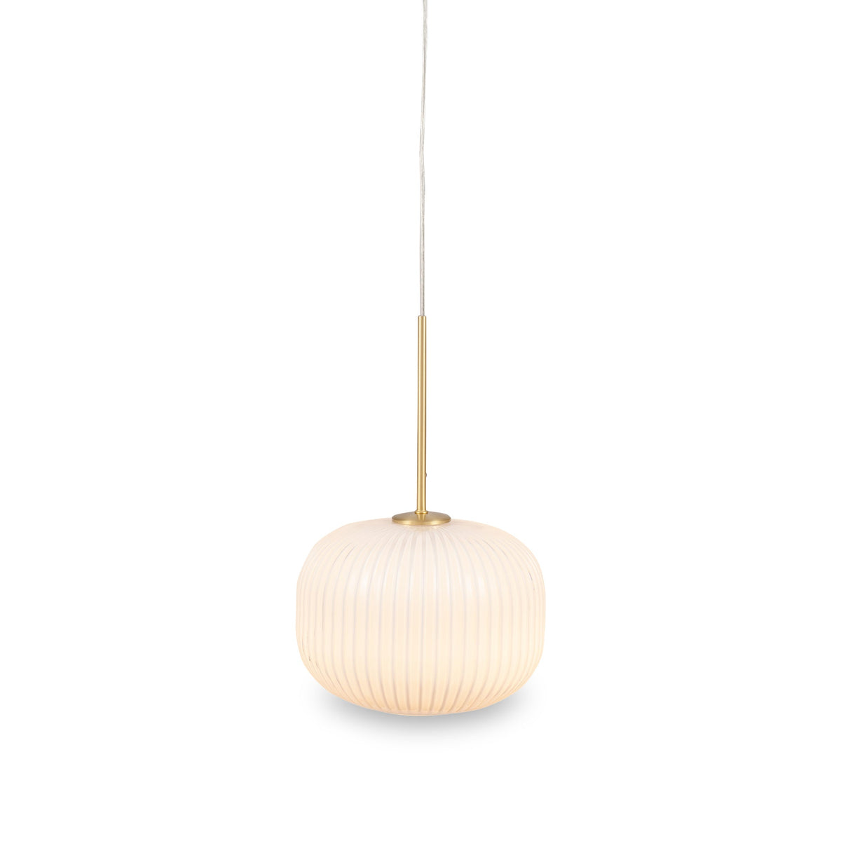 Bella White Glass and Gold Metal Ribbed Squoval Pendant