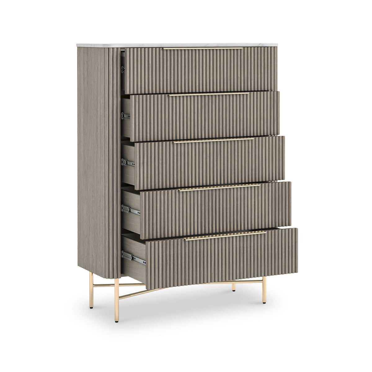 Amelie Grey Fluted 5 Drawer Chest