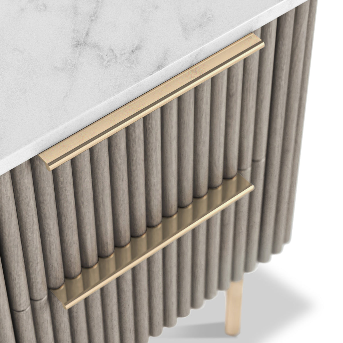 Amelie Grey Fluted 2 Drawer Narrow Bedside Table