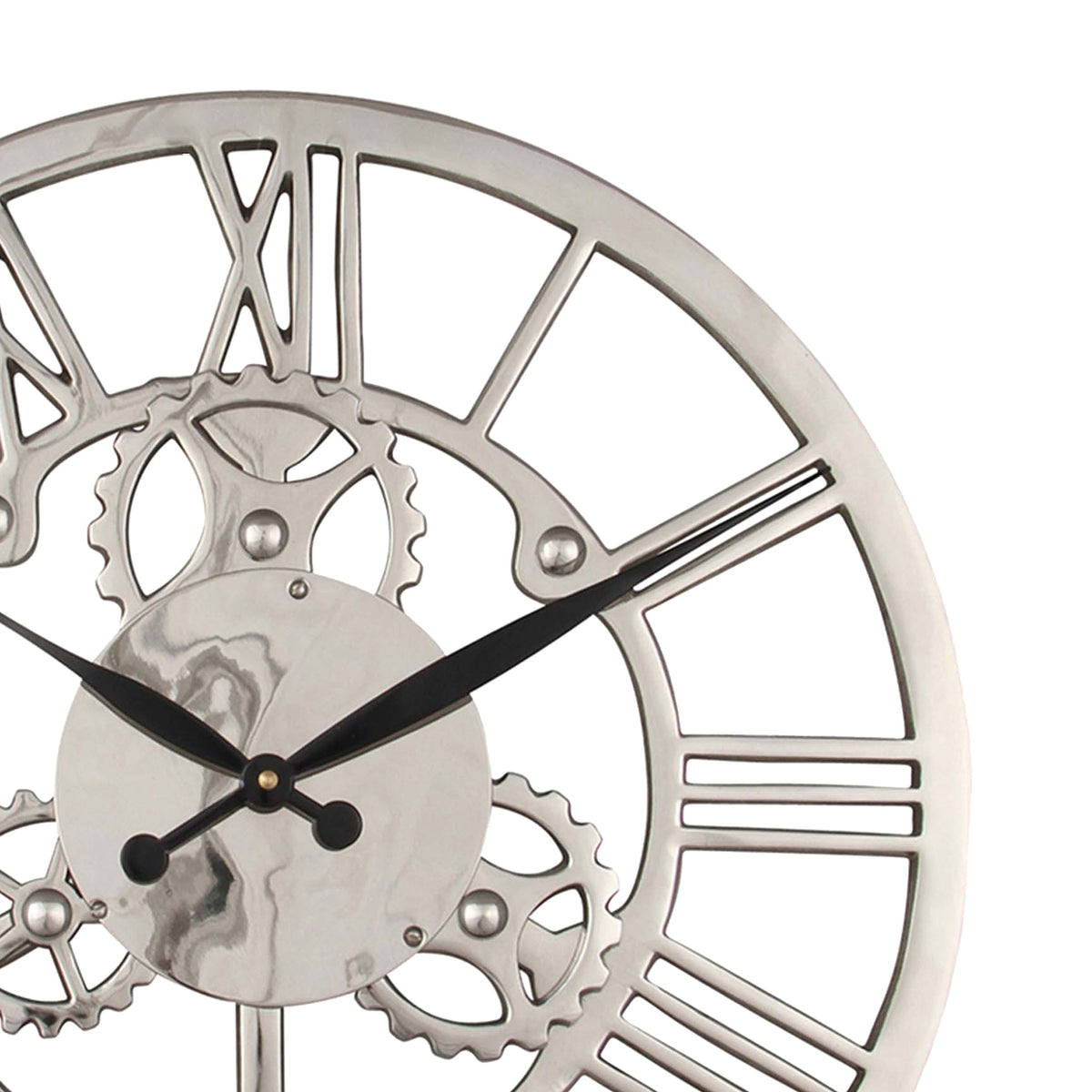 Shiny Nickel Cog Small Round Wall Clock