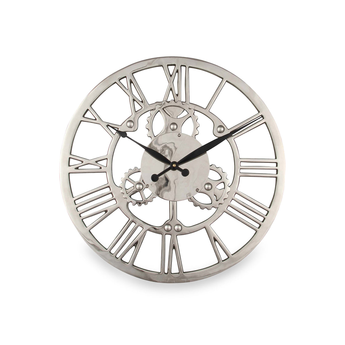 Shiny Nickel Cog Small Round Wall Clock
