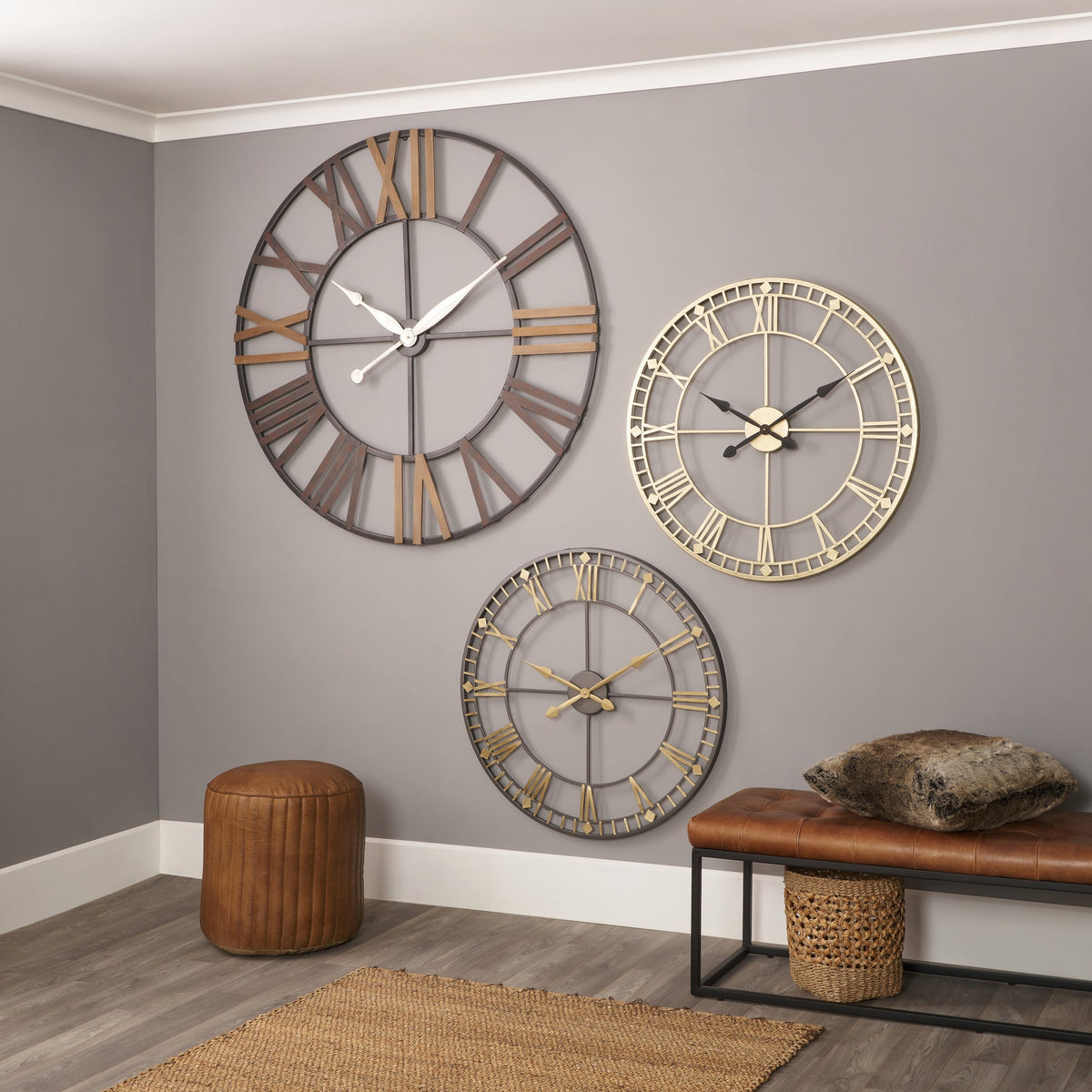 Antique Bronze & Gold Metal Round Wall Clock