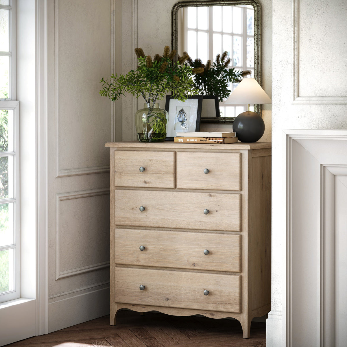 Celine Washed Oak 2 Over 3 Drawer Chest