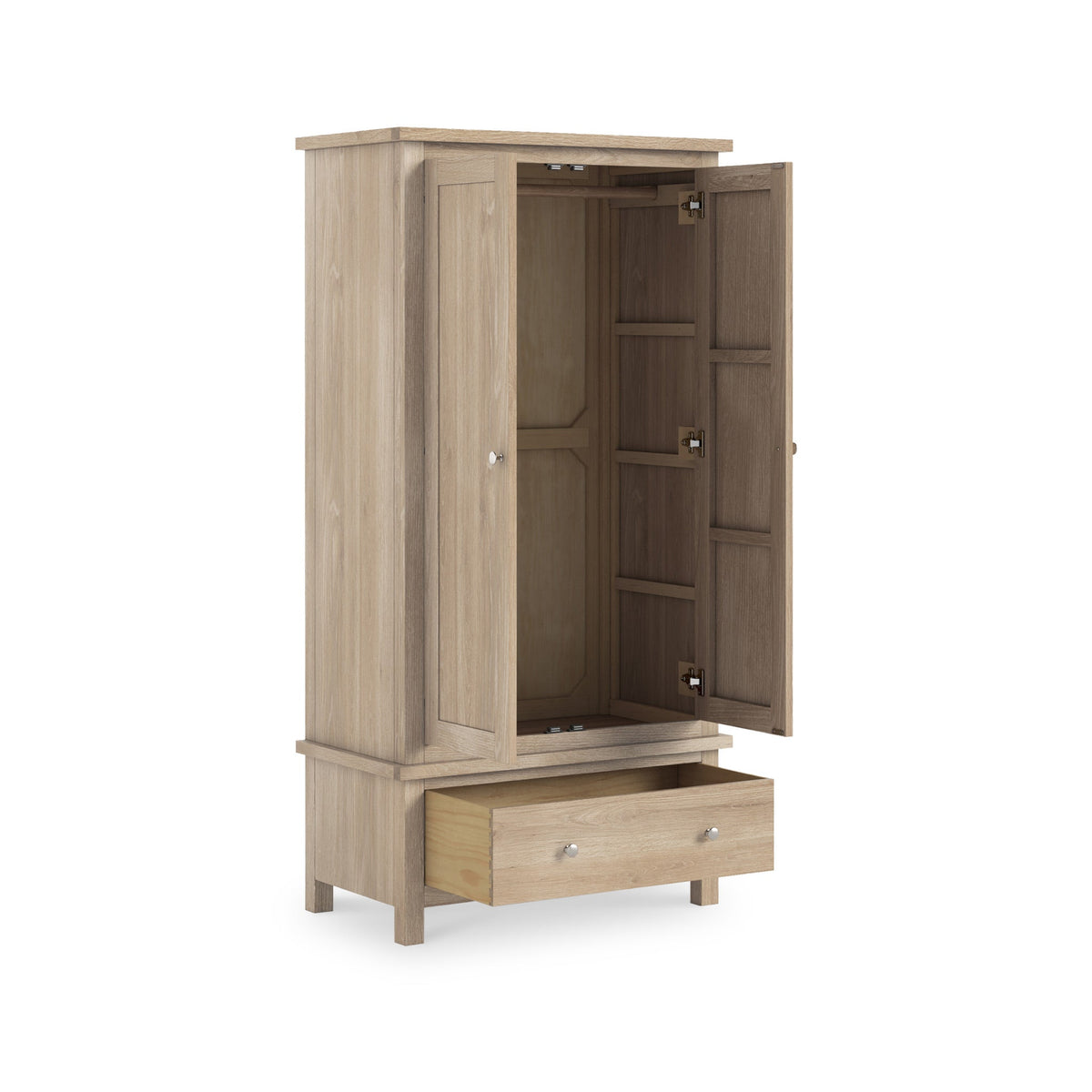Farro Washed Oak Double Wardrobe with Drawers
