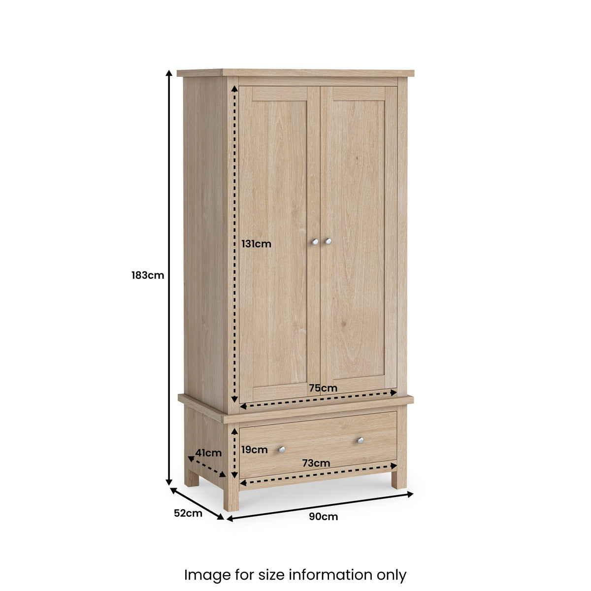 Farro Washed Oak Double Wardrobe with Drawers