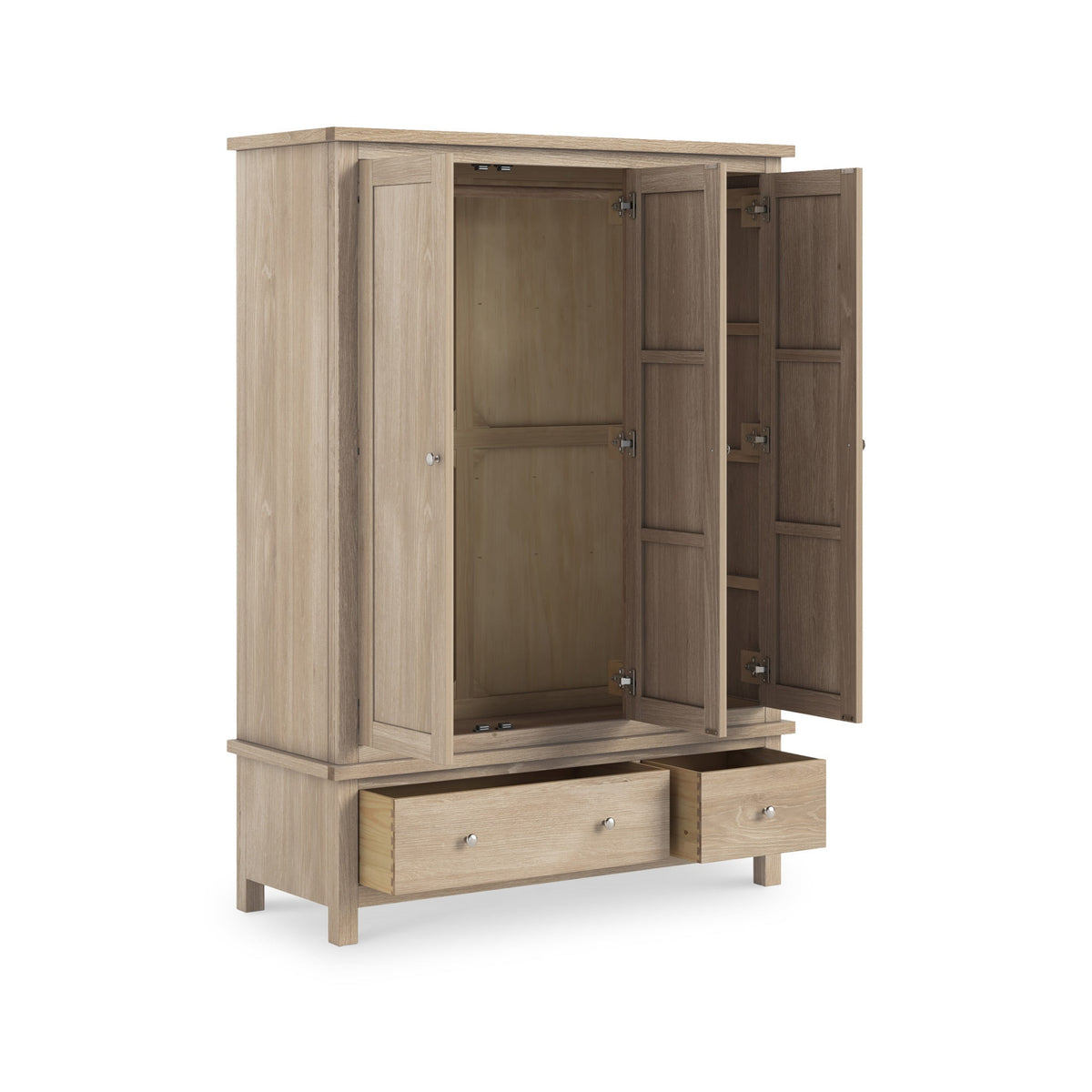 Farro Washed Oak Triple Wardrobe with Drawers