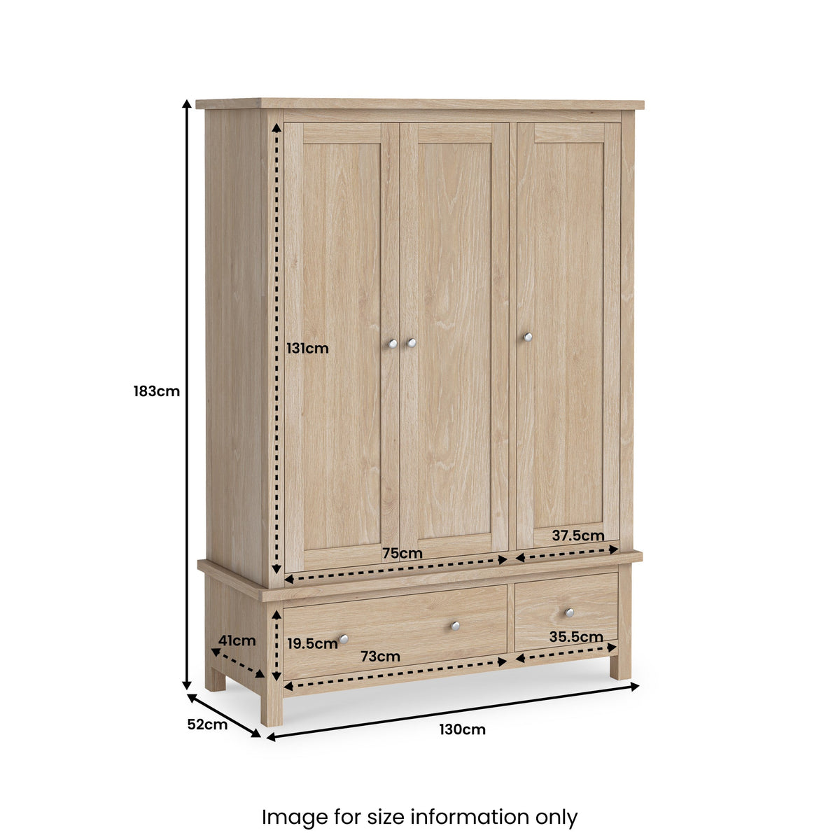 Farro Washed Oak Triple Wardrobe with Drawers
