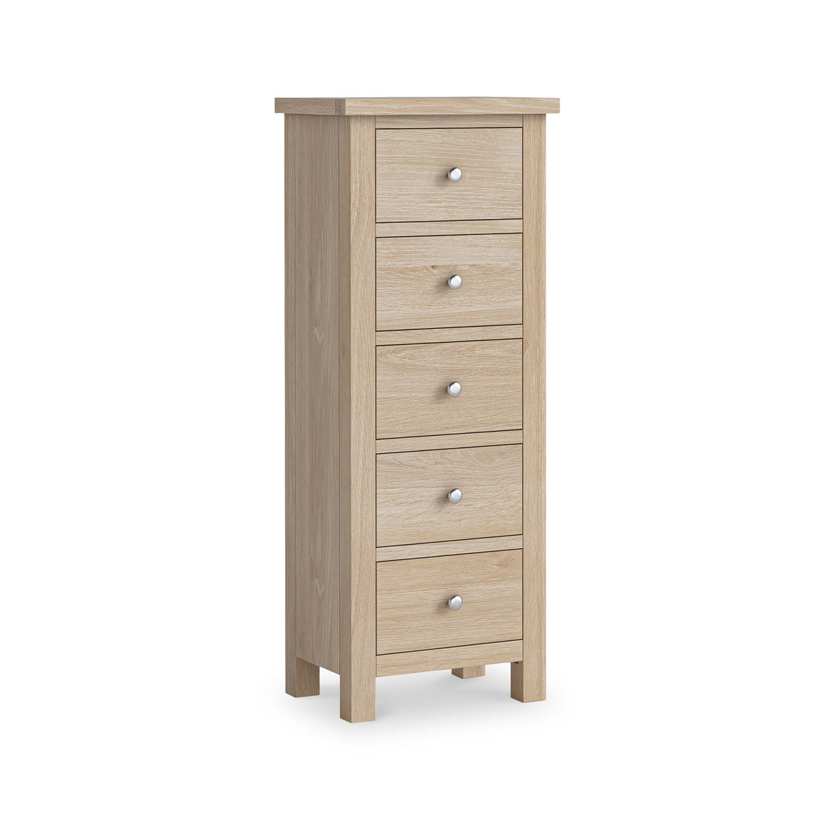 Farro Washed Oak 5 Drawer Tallboy Chest