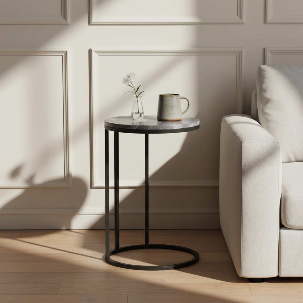 Pimlico Marble Round C Side Table with Grey Frame