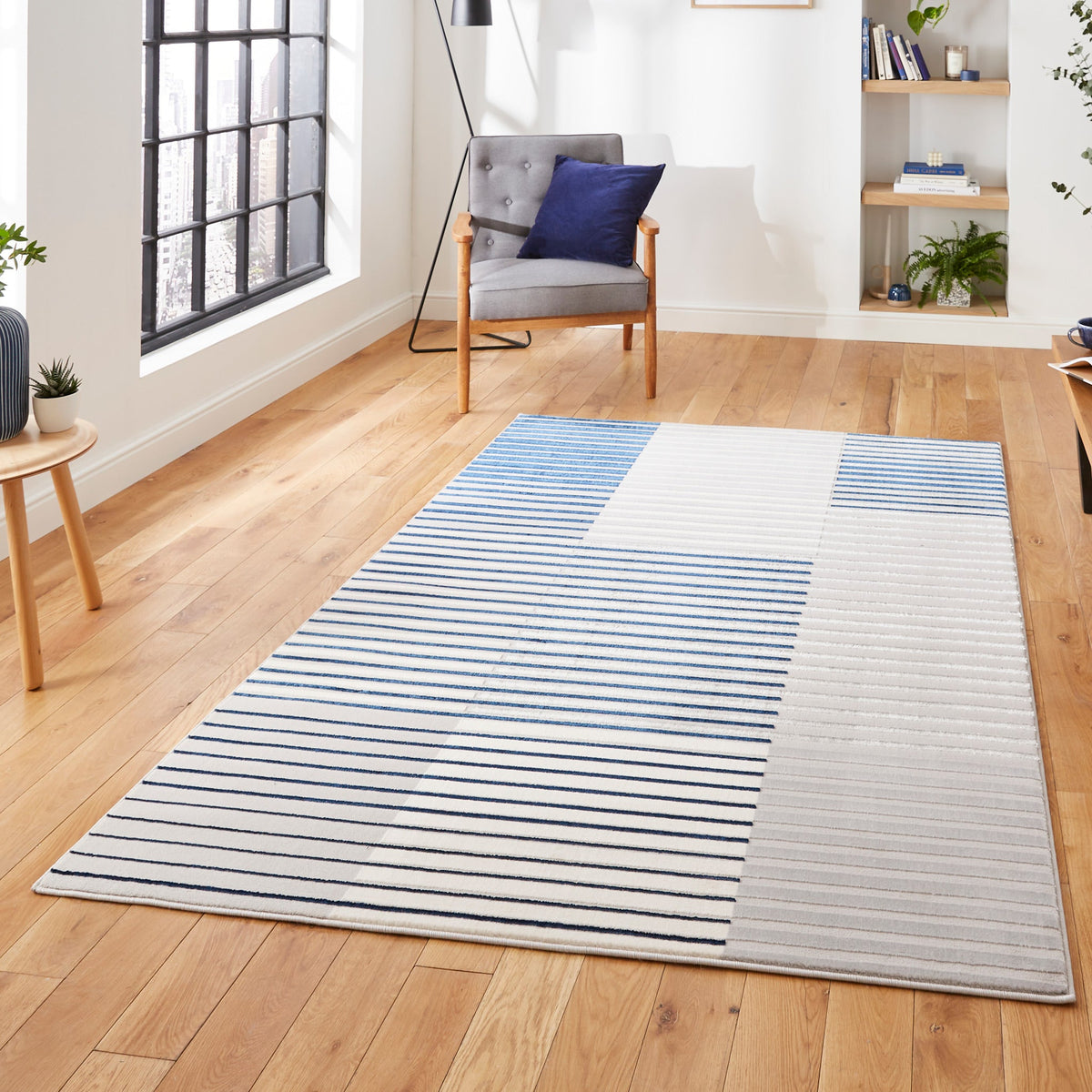 Aldrin Grey Striped Patterned Rug