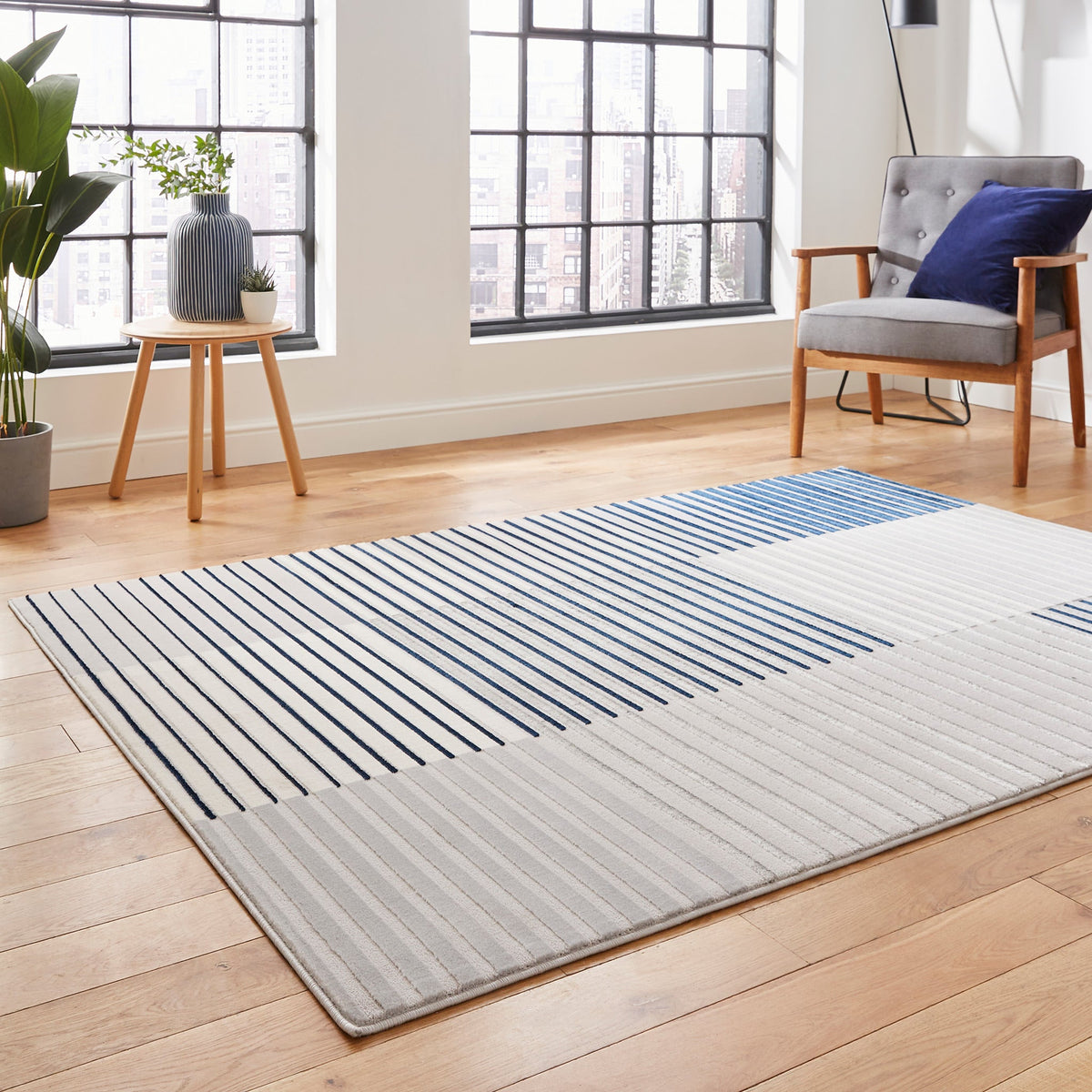 Aldrin Grey Striped Patterned Rug